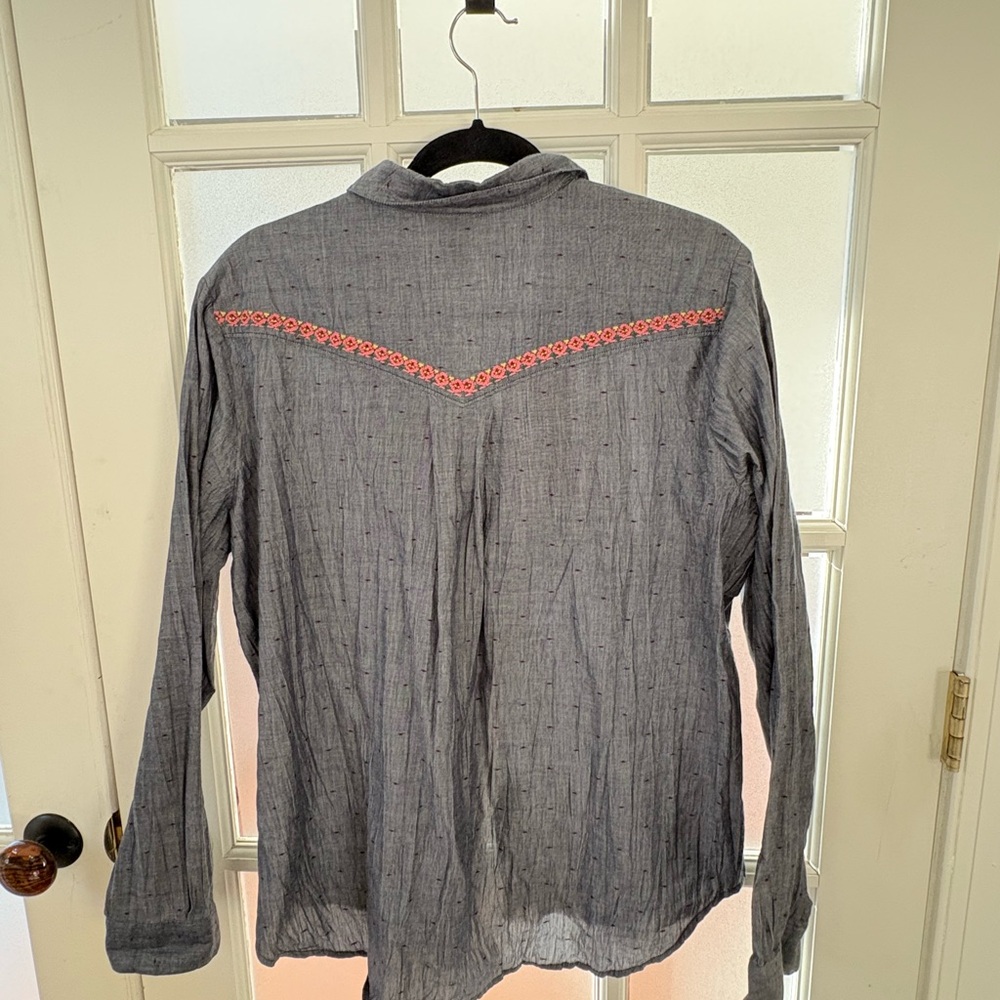 Sundance Gray Cotton Textile with Red and Green Embroidery - Picture 5 of 6